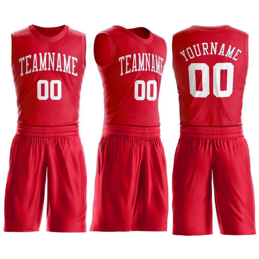 Custom Red White Round Neck Basketball Uniform Jersey photo 2