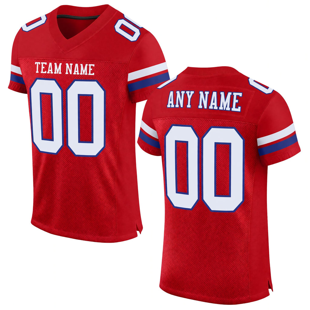 Custom Red White-Royal Mesh Authentic Football Jersey