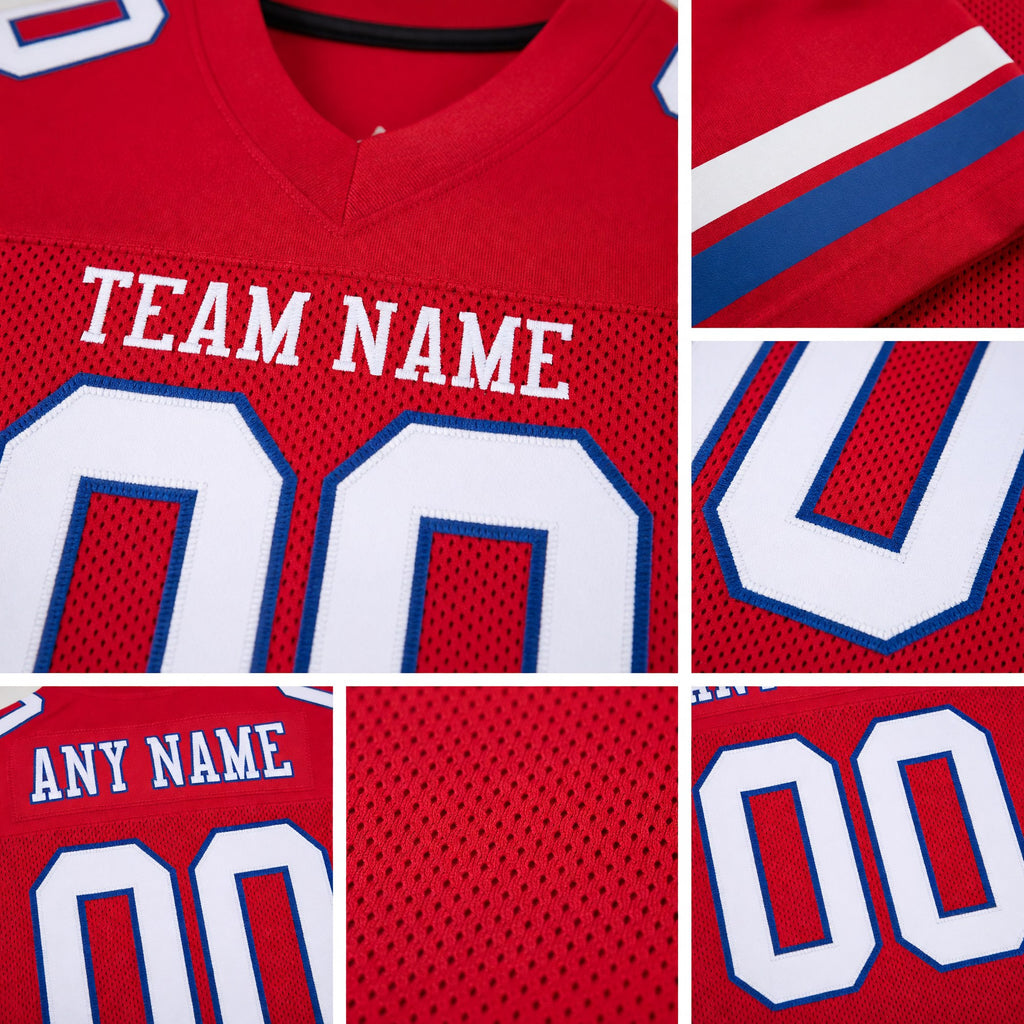 Custom Red White-Royal Mesh Authentic Football Jersey detail