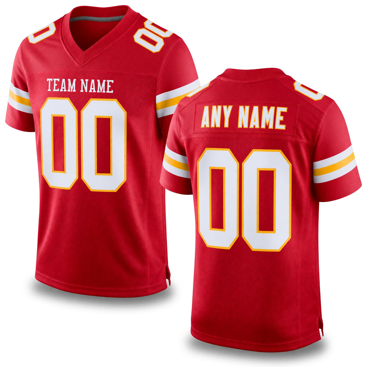Custom Red White-Gold Mesh Authentic Football Jersey