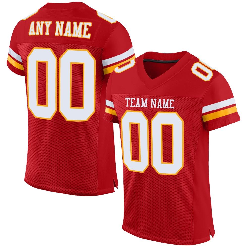 Custom Red White-Gold Mesh Authentic Football Jersey photo 1