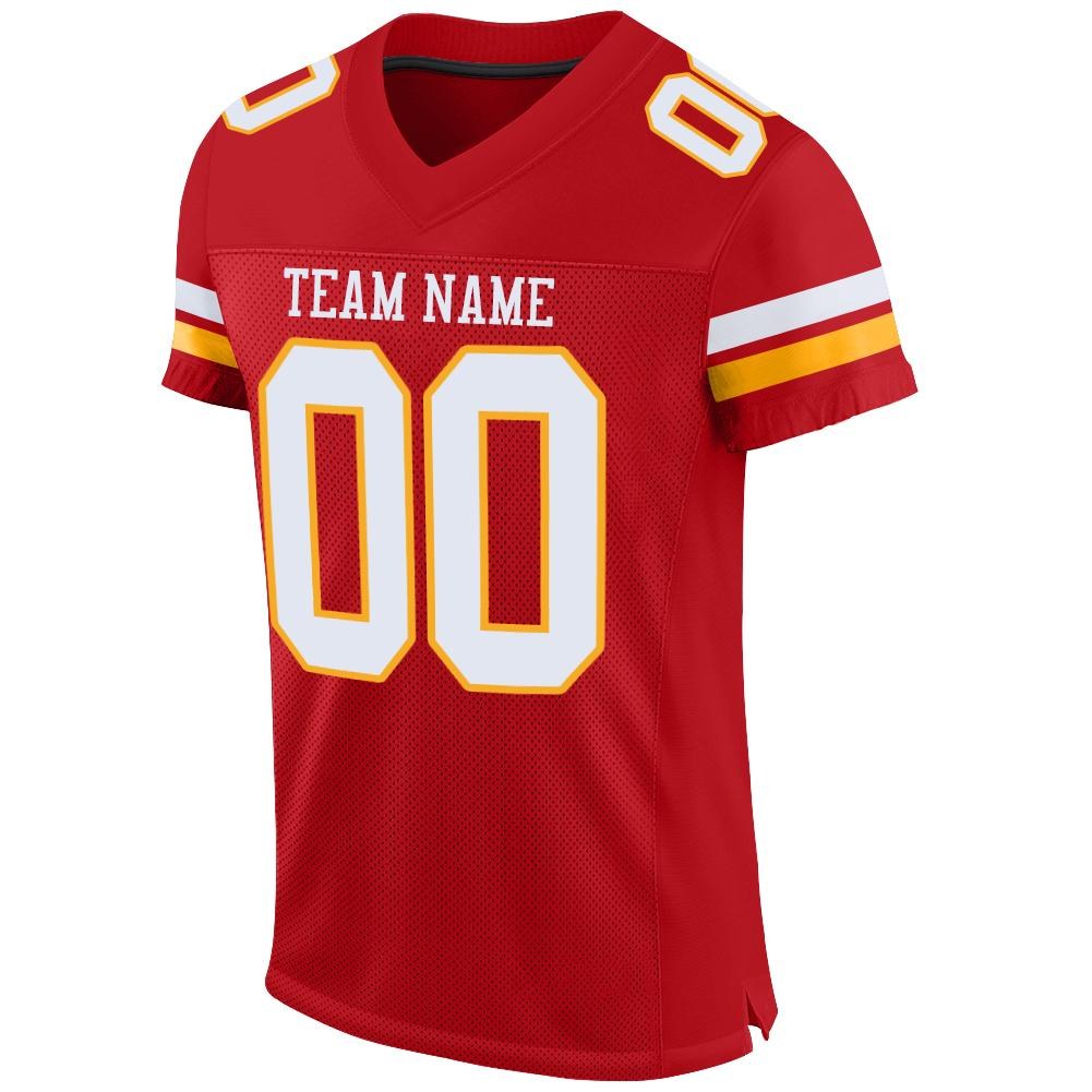 Custom Red White-Gold Mesh Authentic Football Jersey photo 2