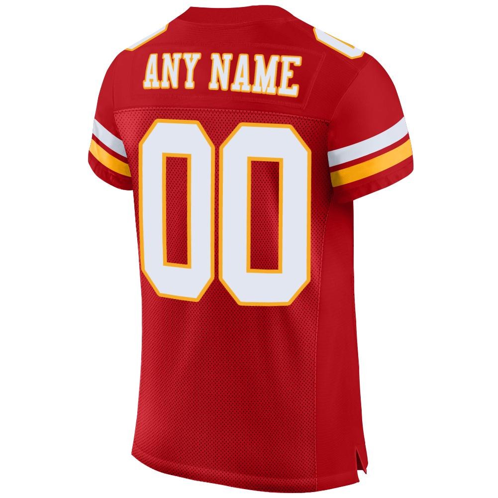 Custom Red White-Gold Mesh Authentic Football Jersey photo 3