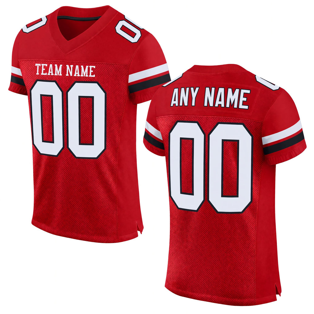Custom Red White-Black Mesh Authentic Football Jersey