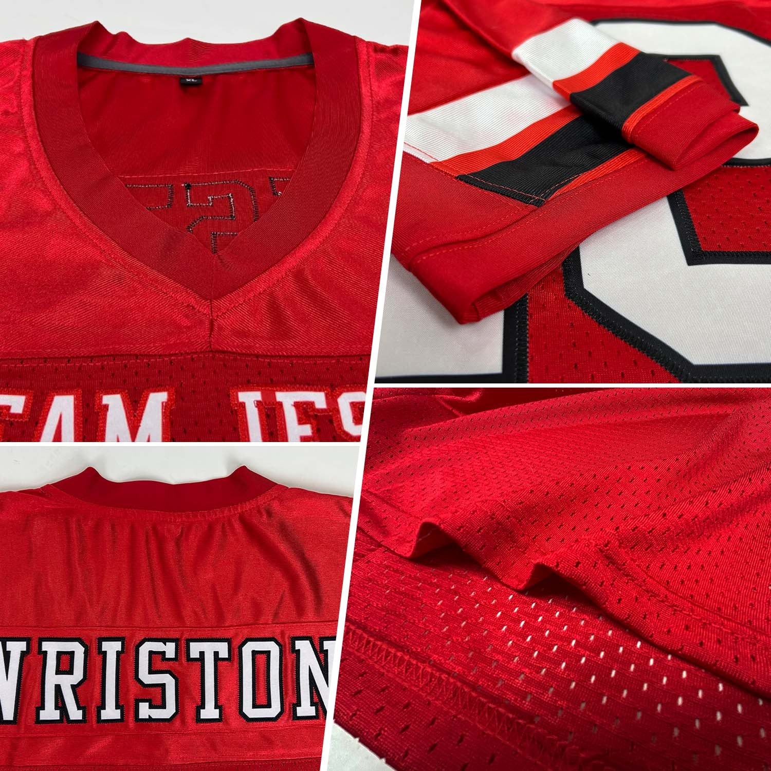 Custom Red White-Black Mesh Authentic Football Jersey photo 2