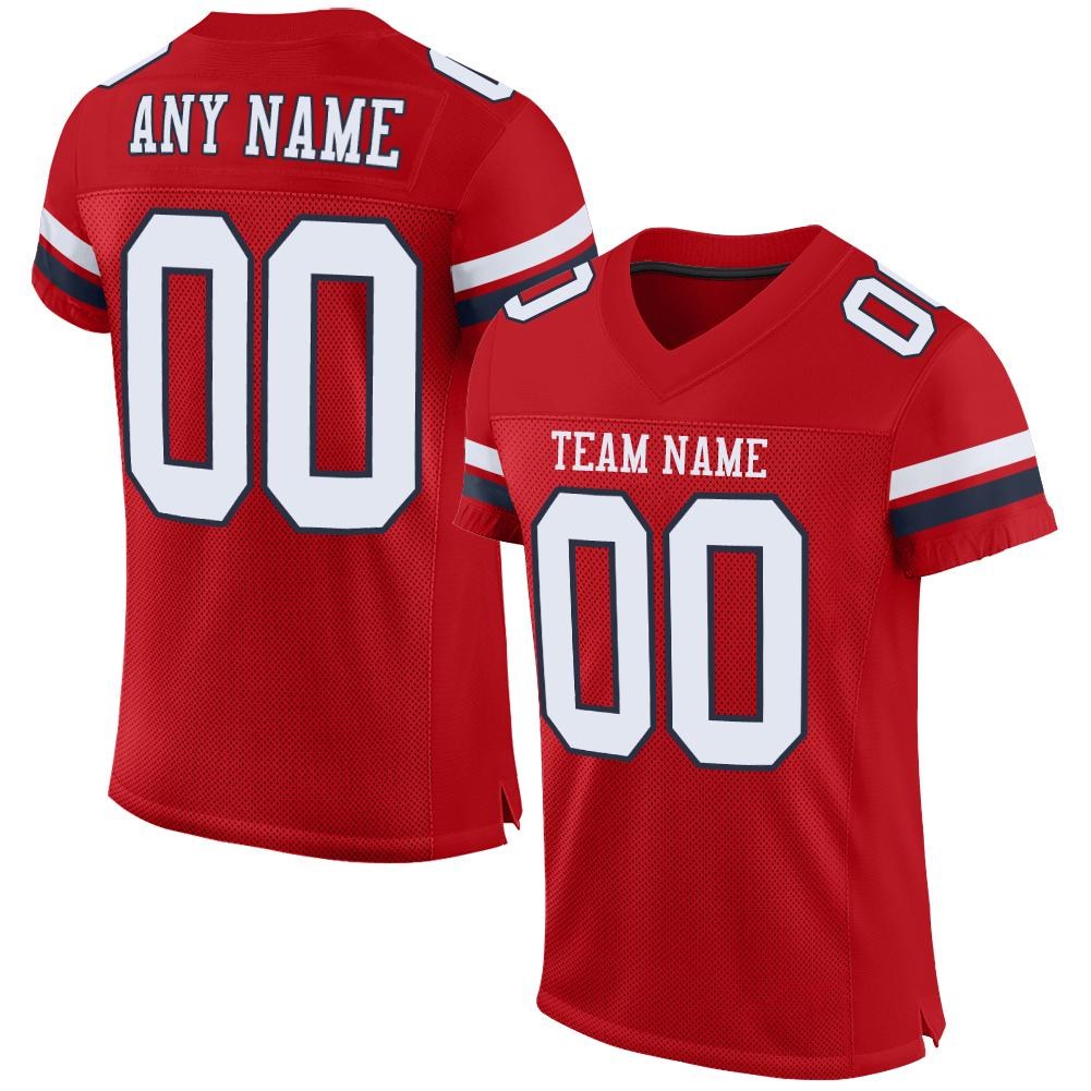 Custom Red White-Navy Mesh Authentic Football Jersey photo 1