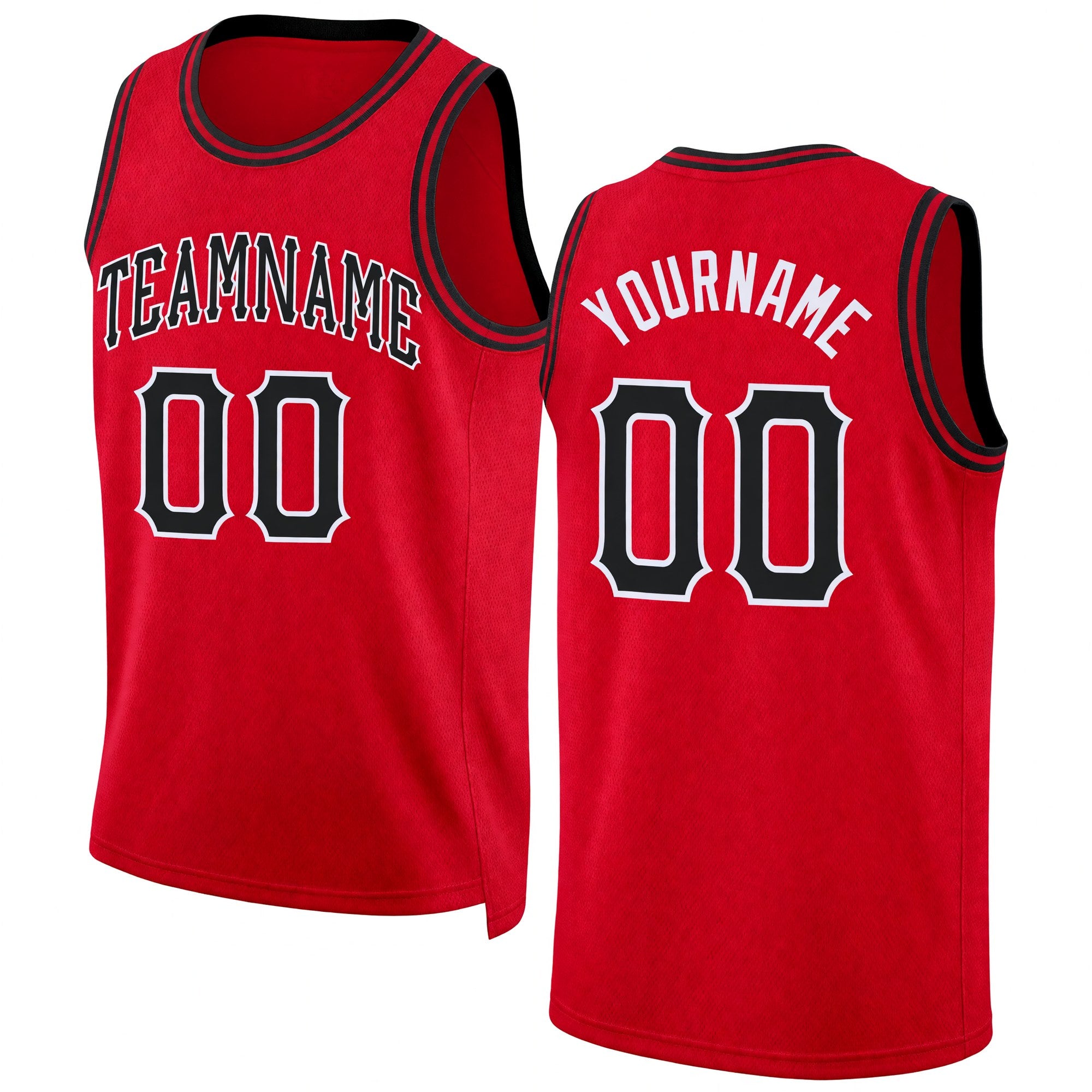 Custom Red Black-White Round Neck Rib-Knit Basketball Jersey