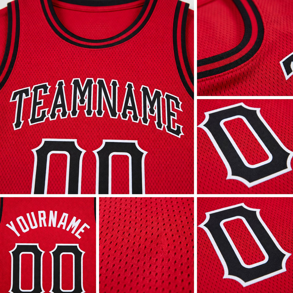 Custom Red Black-White Round Neck Rib-Knit Basketball Jersey detail