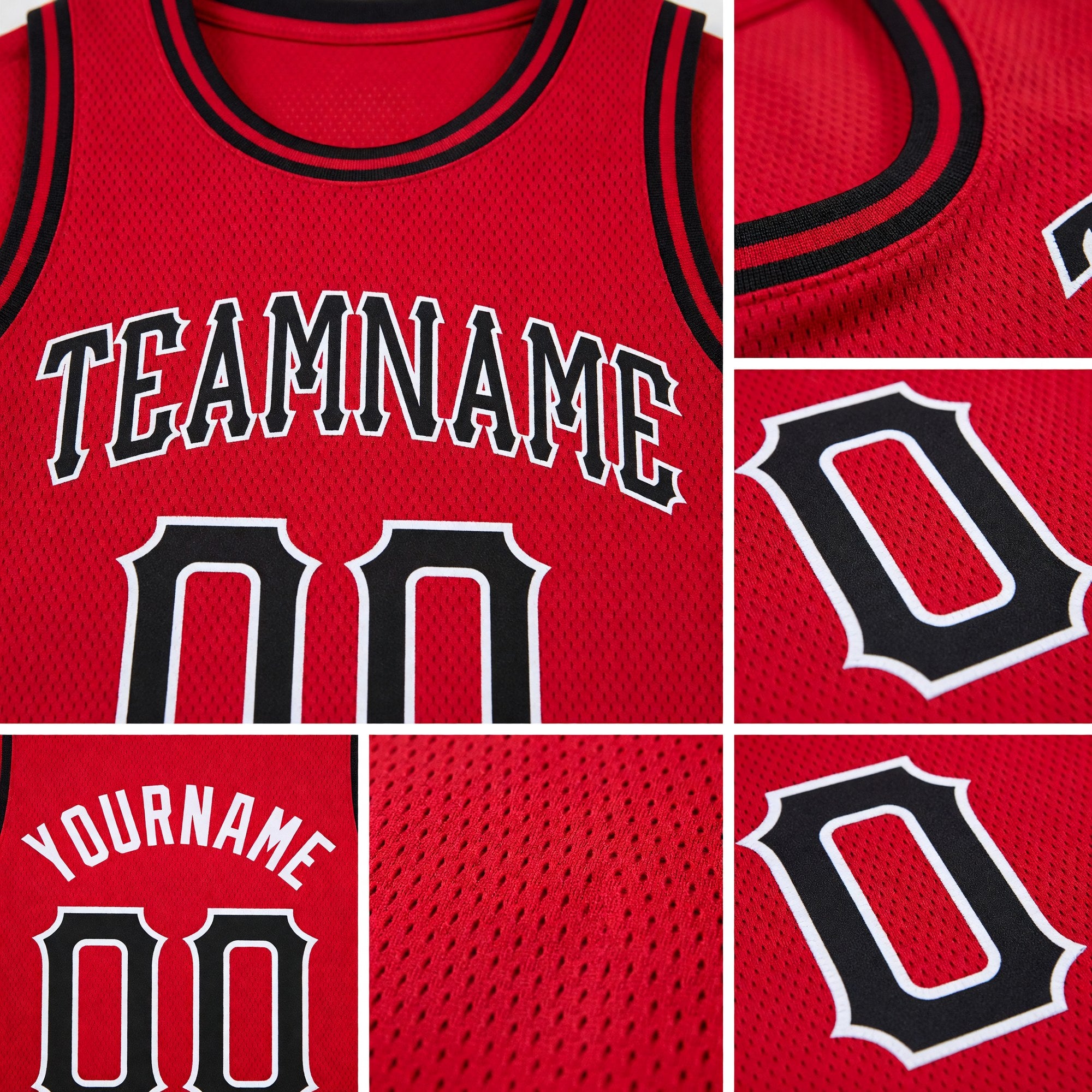 Custom Red Black-White Round Neck Rib-Knit Basketball Jersey detail