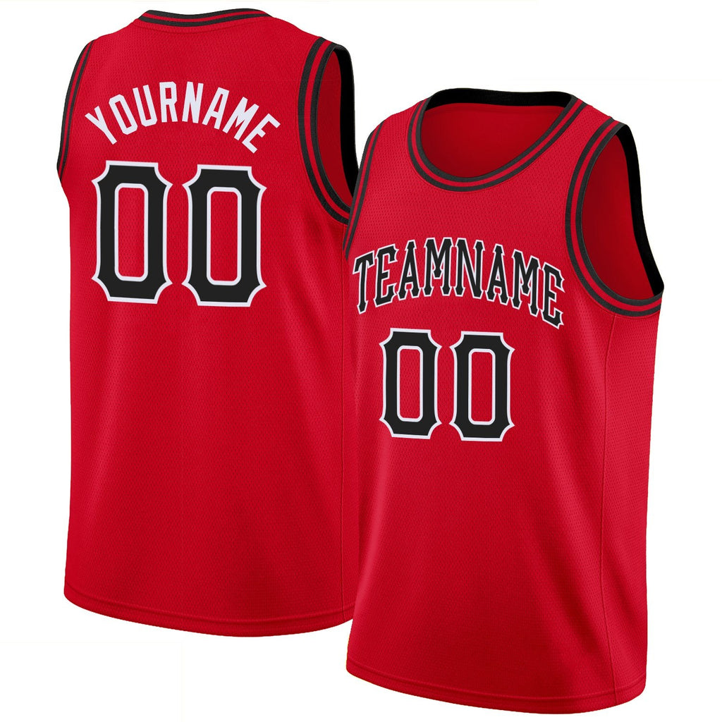 Custom Red Black-White Round Neck Rib-Knit Basketball Jersey photo 1