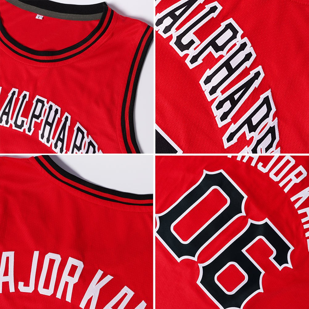 Custom Red Black-White Round Neck Rib-Knit Basketball Jersey photo 4