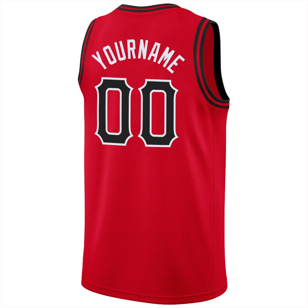 Custom Red Black-White Round Neck Rib-Knit Basketball Jersey photo 6