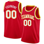 Custom Red White-Gold Round Neck Rib-Knit Basketball Jersey photo 1