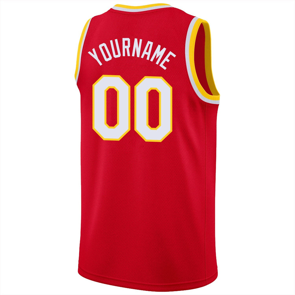 Custom Red White-Gold Round Neck Rib-Knit Basketball Jersey photo 5