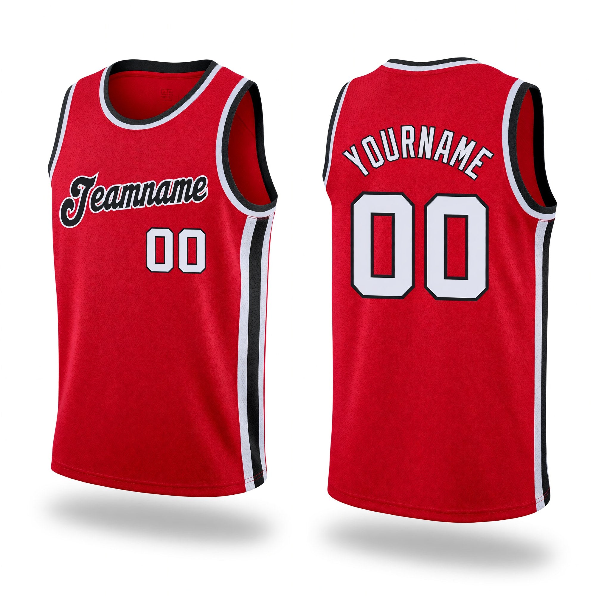 Custom Red White-Black Round Neck Rib-Knit Basketball Jersey