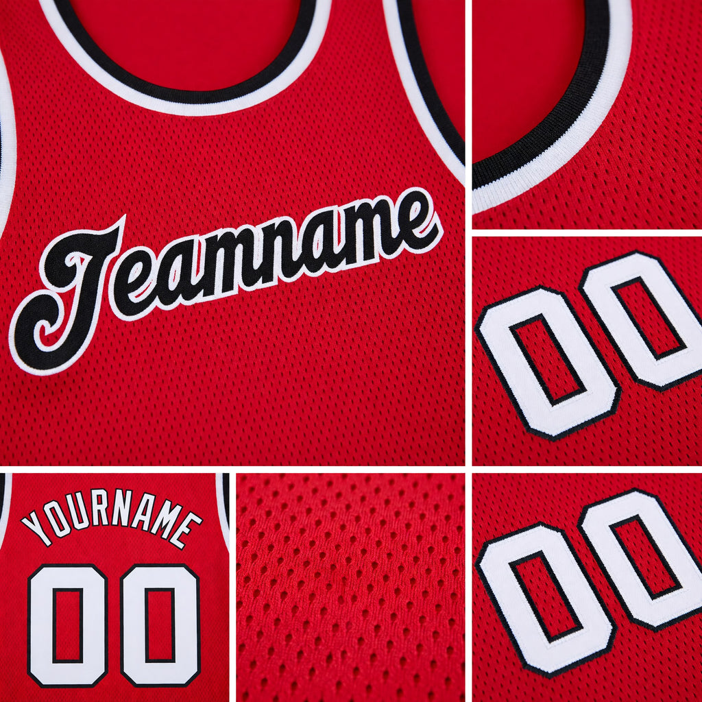 Custom Red White-Black Round Neck Rib-Knit Basketball Jersey detail