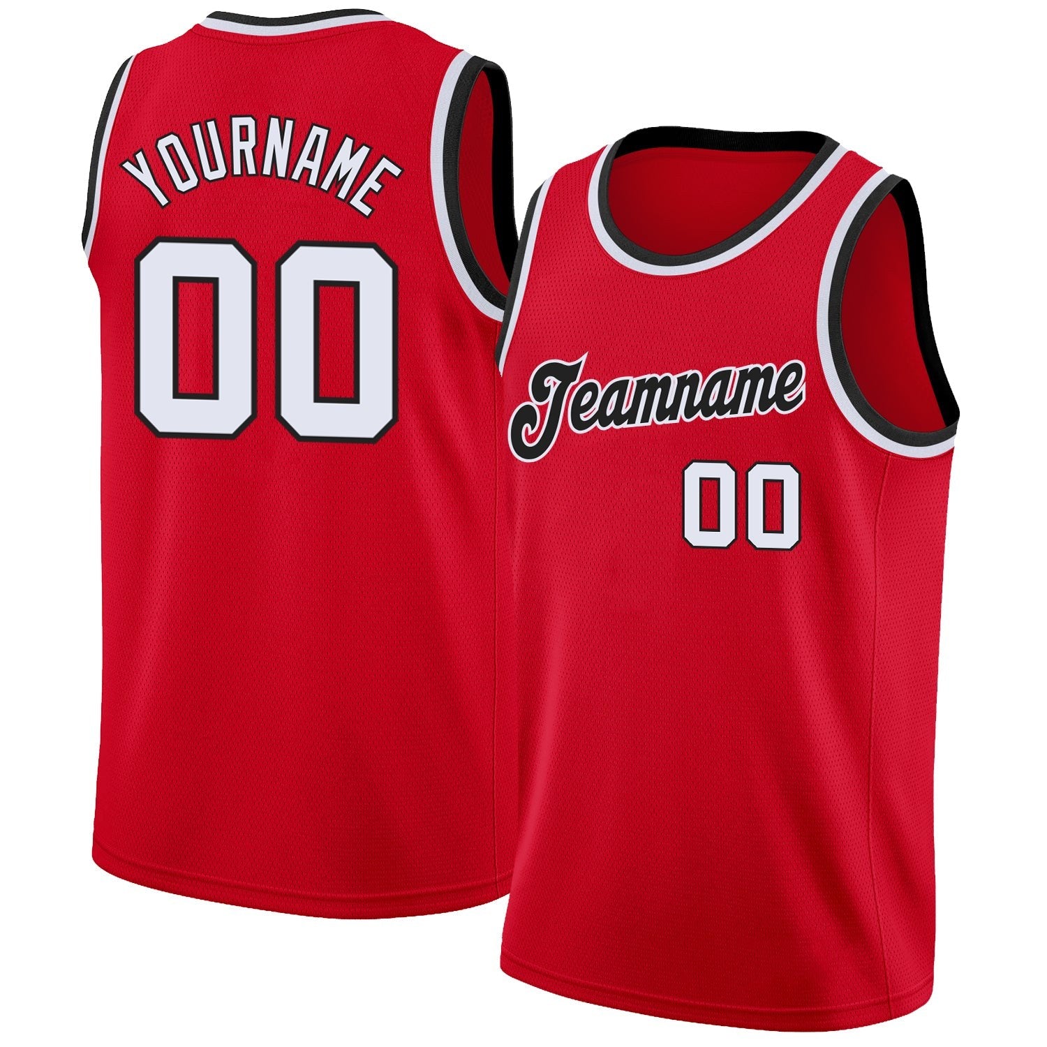 Custom Red White-Black Round Neck Rib-Knit Basketball Jersey photo 1
