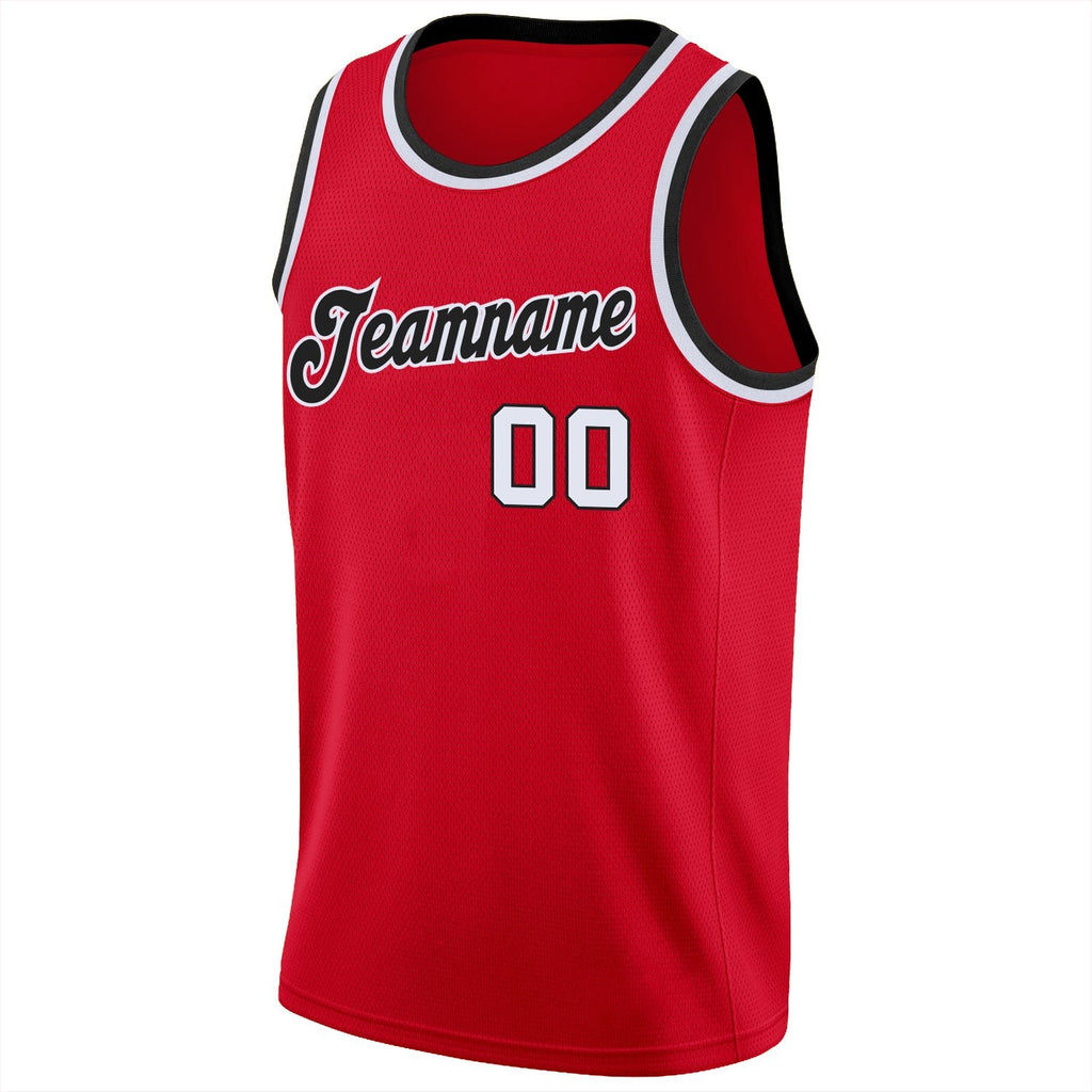 Custom Red White-Black Round Neck Rib-Knit Basketball Jersey photo 4