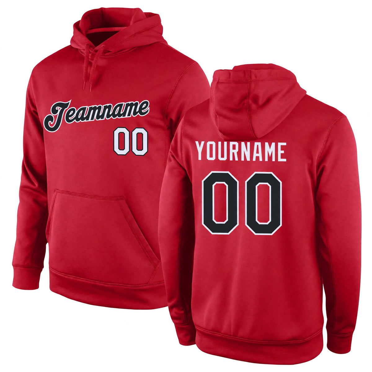 Custom Stitched Red Black-White Sports Pullover Sweatshirt Hoodie