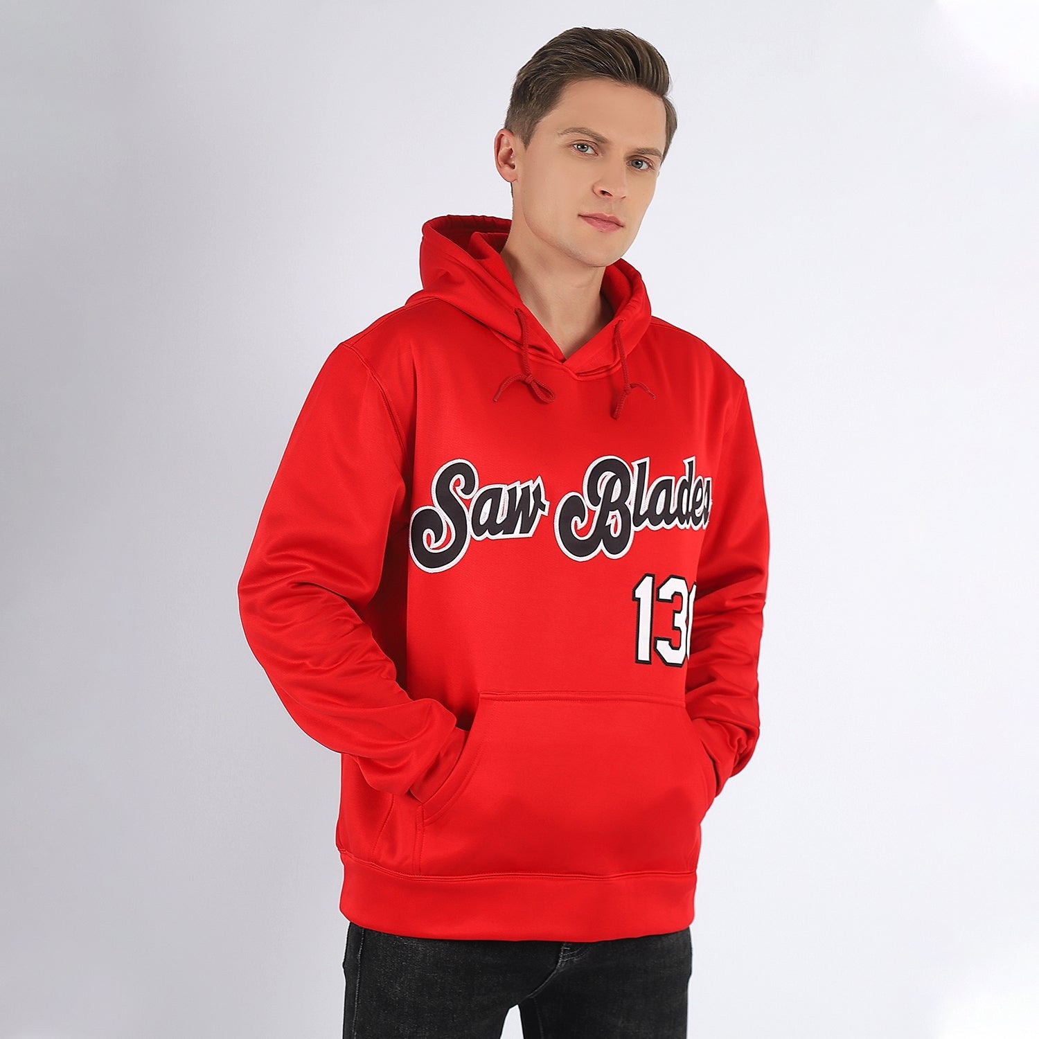 Custom Stitched Red Black-White Sports Pullover Sweatshirt Hoodie photo 2