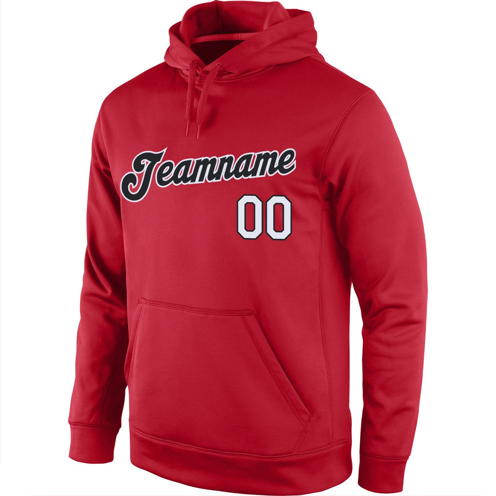 Custom Stitched Red Black-White Sports Pullover Sweatshirt Hoodie photo 3