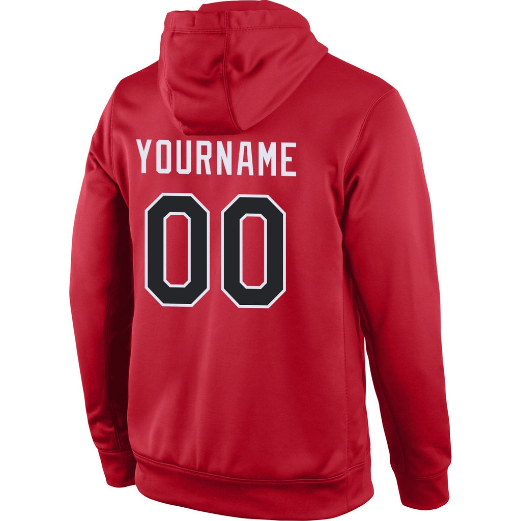 Custom Stitched Red Black-White Sports Pullover Sweatshirt Hoodie photo 4