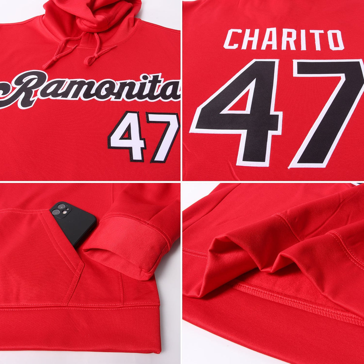 Custom Stitched Red Black-White Sports Pullover Sweatshirt Hoodie photo 7