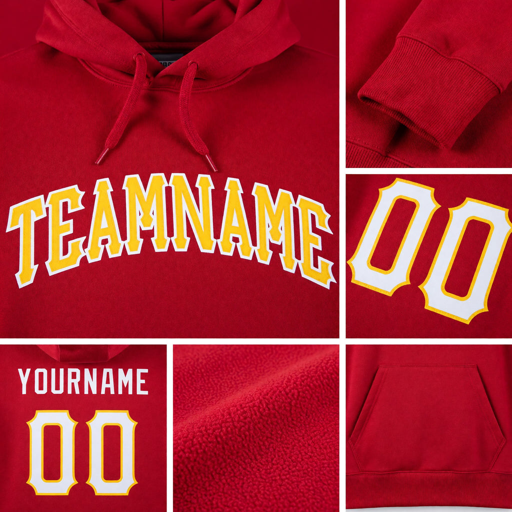 Custom Stitched Red White-Gold Sports Pullover Sweatshirt Hoodie detail