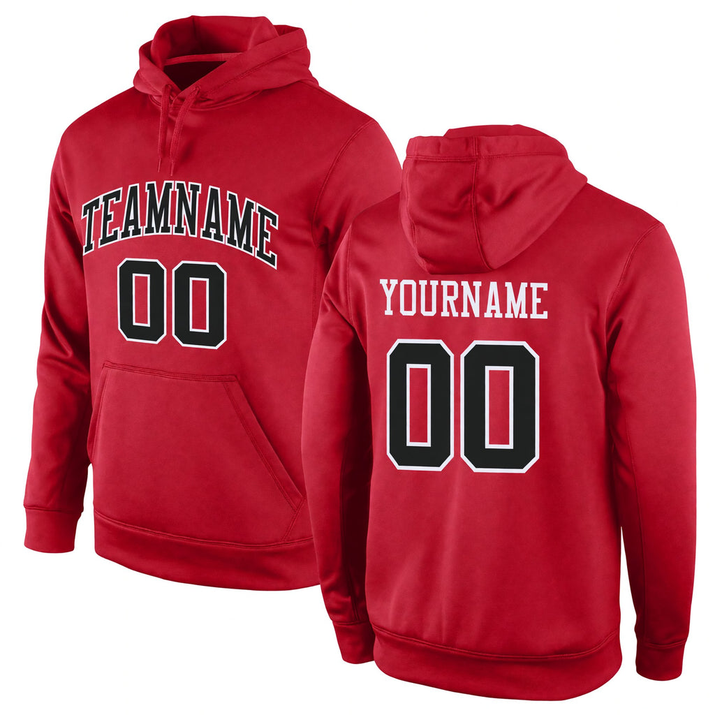 Custom Stitched Red Black-White Sports Pullover Sweatshirt Hoodie