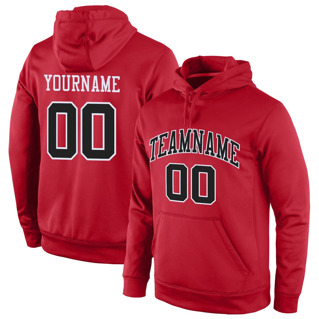 Custom Stitched Red Black-White Sports Pullover Sweatshirt Hoodie photo 1