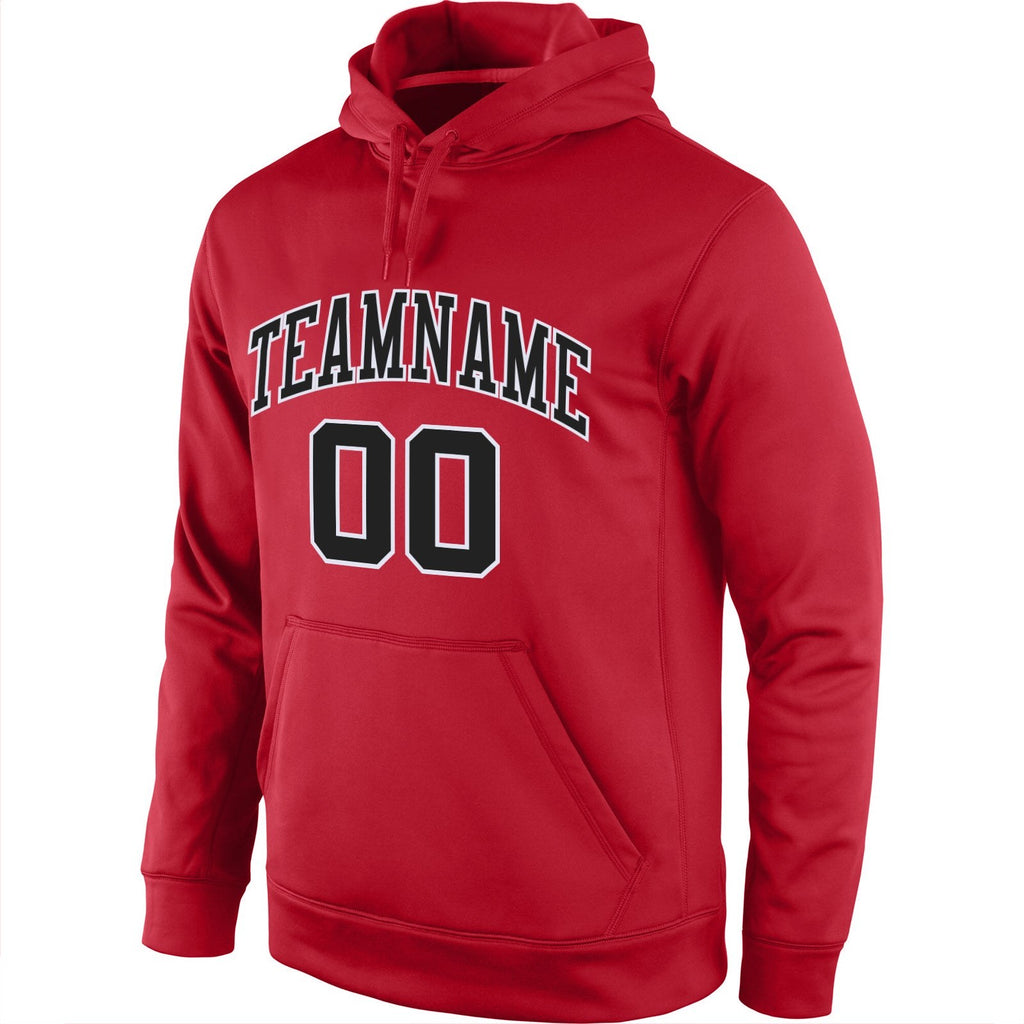 Custom Stitched Red Black-White Sports Pullover Sweatshirt Hoodie photo 2