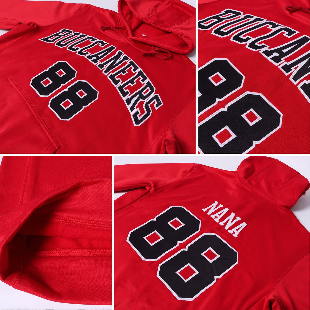 Custom Stitched Red Black-White Sports Pullover Sweatshirt Hoodie photo 6
