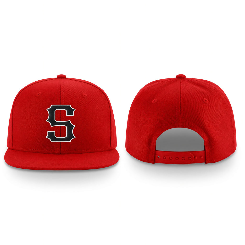 Custom Red Black-White Stitched Adjustable Snapback Hat