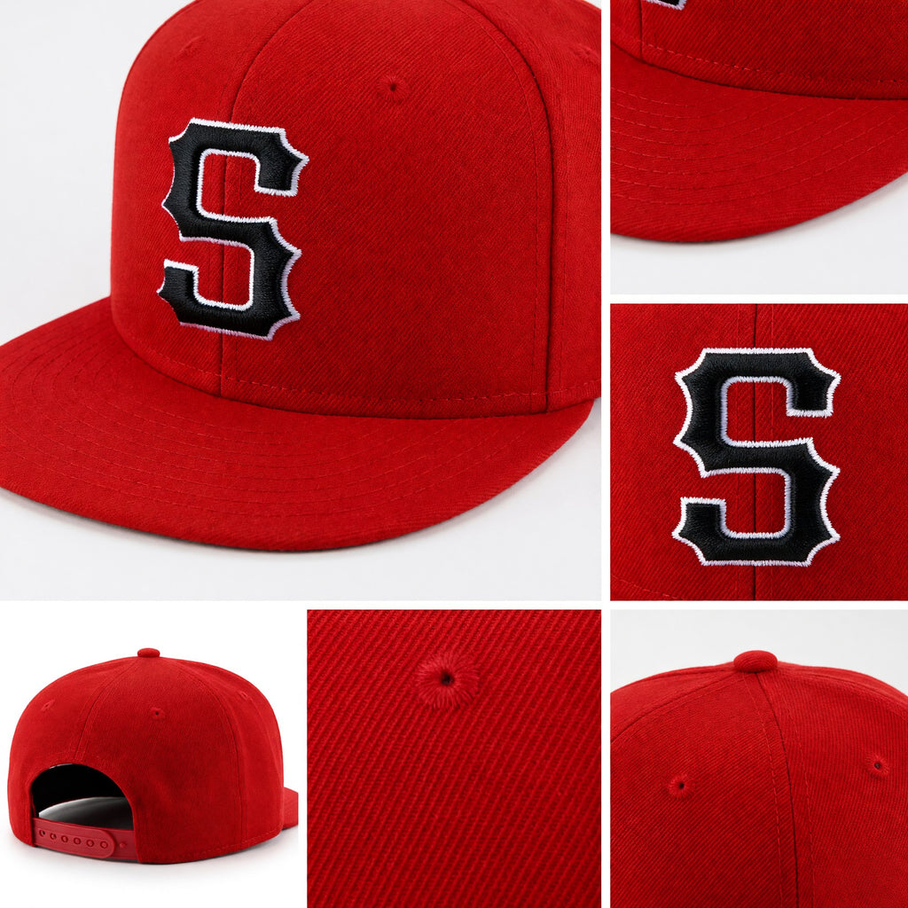 Custom Red Black-White Stitched Adjustable Snapback Hat detail