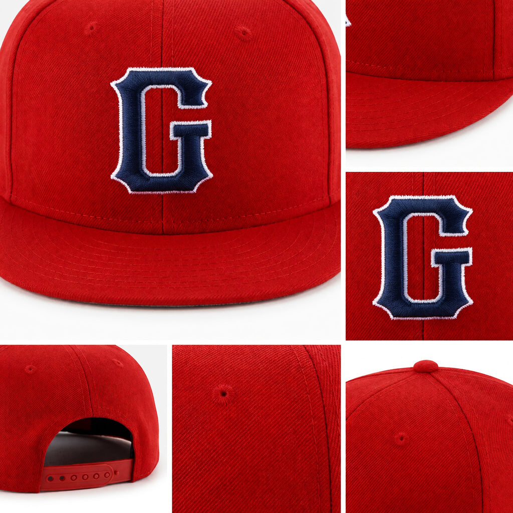 Custom Red Navy-White Stitched Adjustable Snapback Hat detail