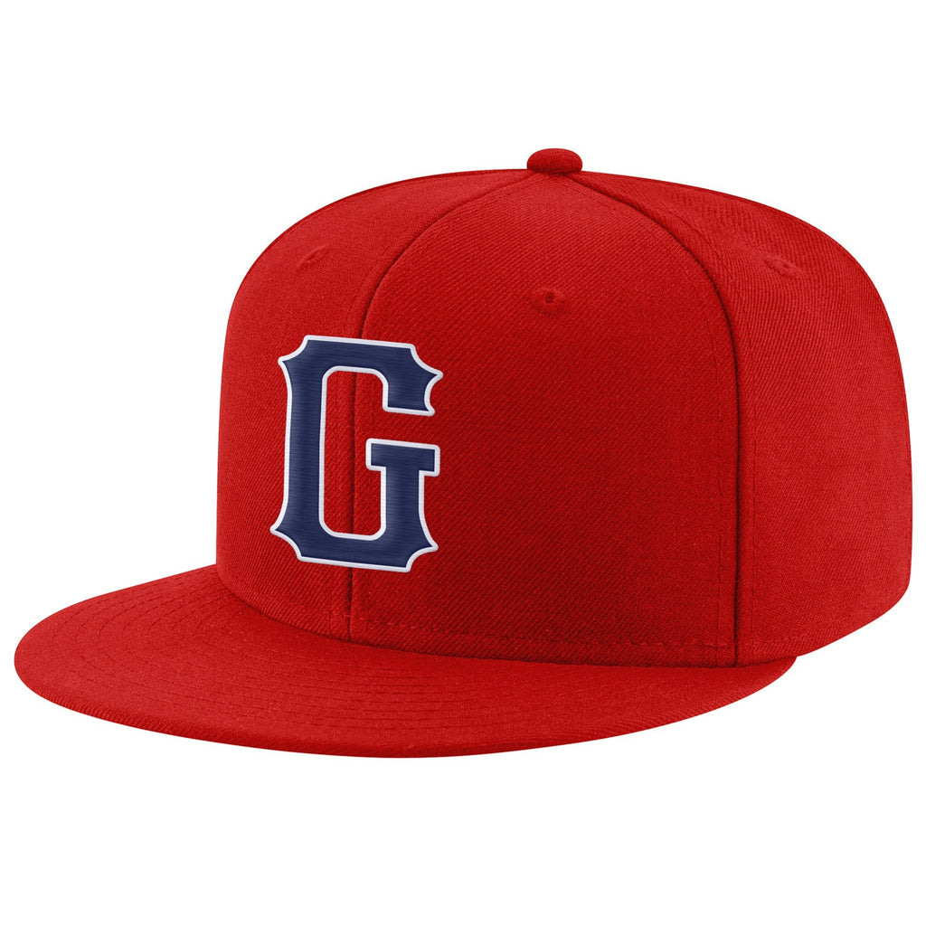 Custom Red Navy-White Stitched Adjustable Snapback Hat photo 1
