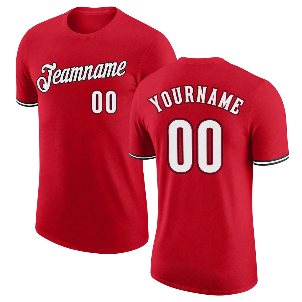 Custom Red White-Black Performance T-Shirt