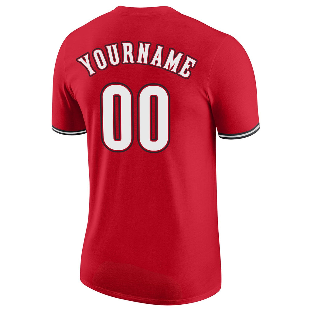 Custom Red White-Black Performance T-Shirt photo 6