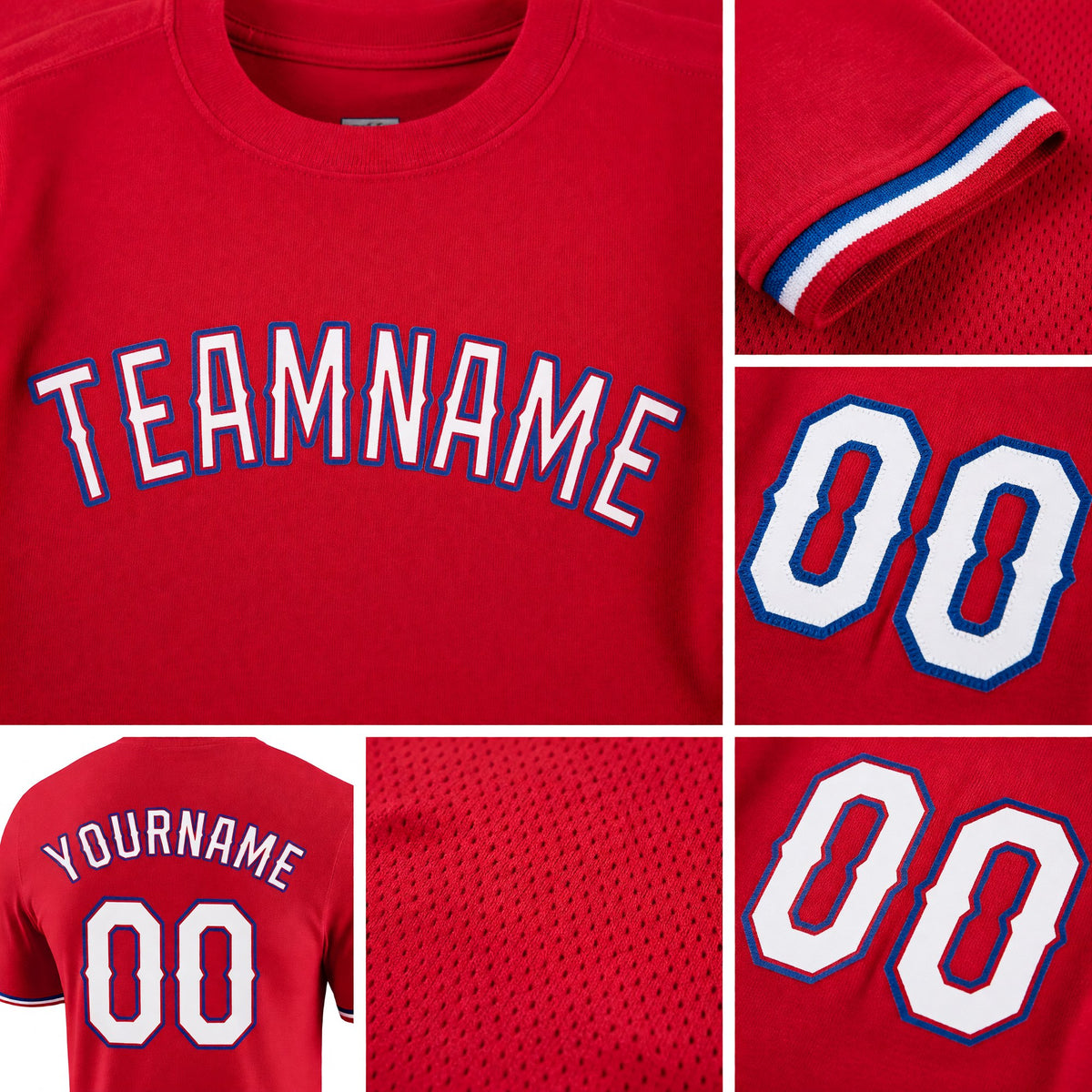 Custom Red White-Royal Performance T-Shirt detail