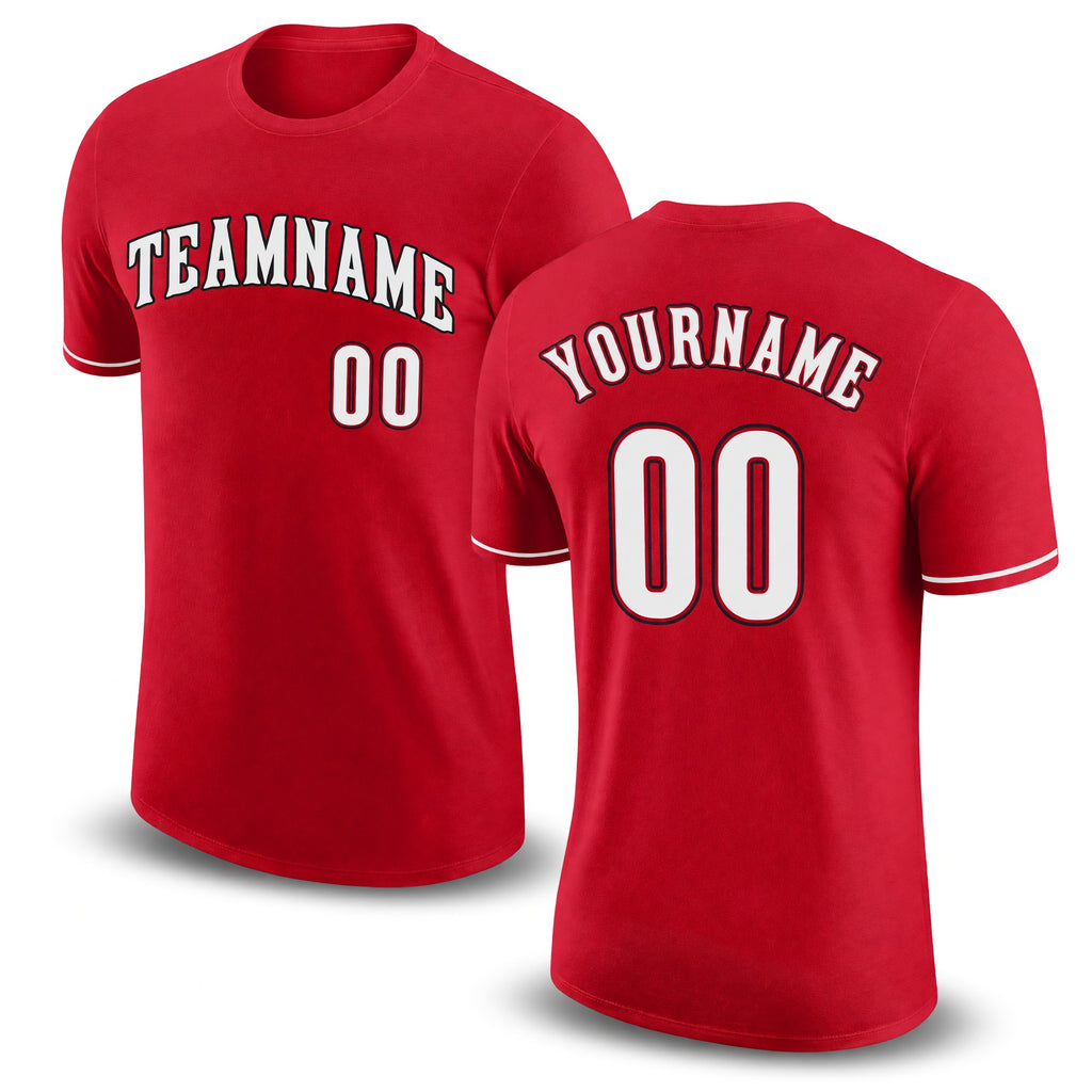 Custom Red White-Black Performance T-Shirt