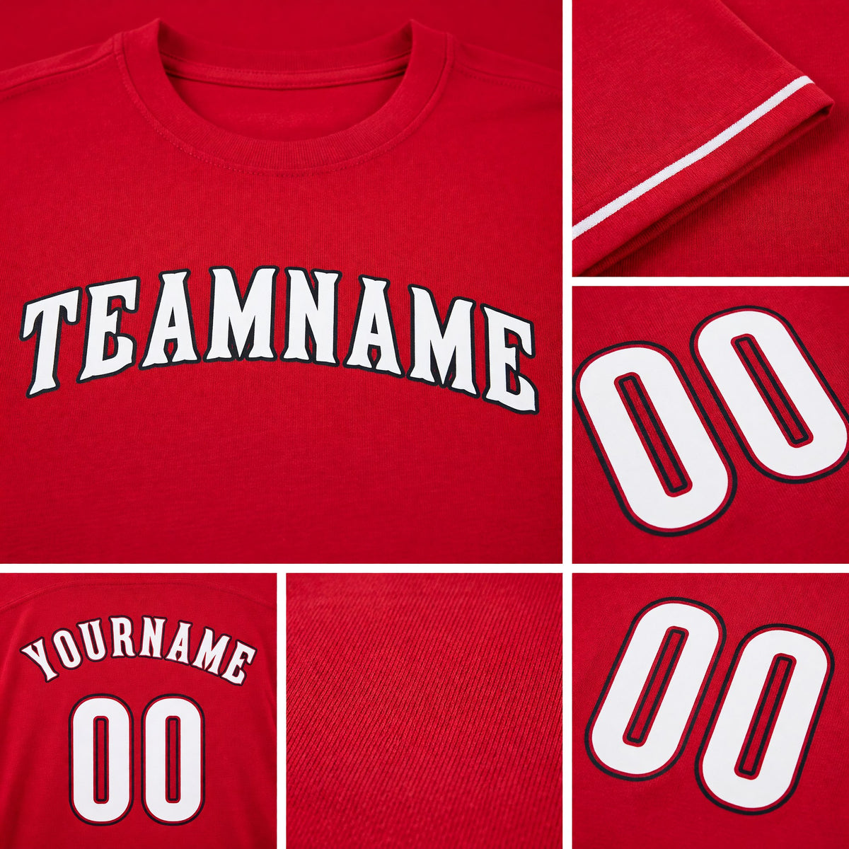 Custom Red White-Black Performance T-Shirt detail