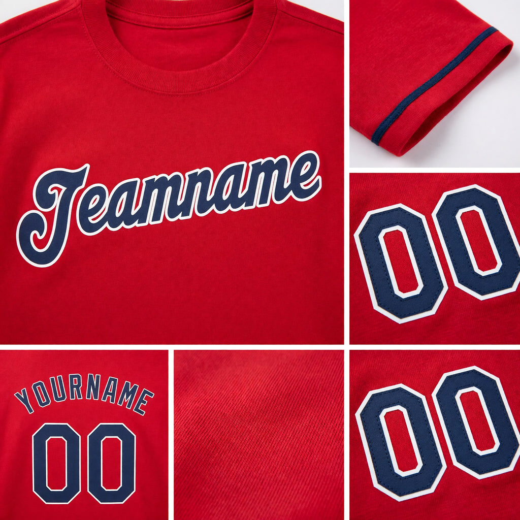 Custom Red Navy-White Performance T-Shirt detail