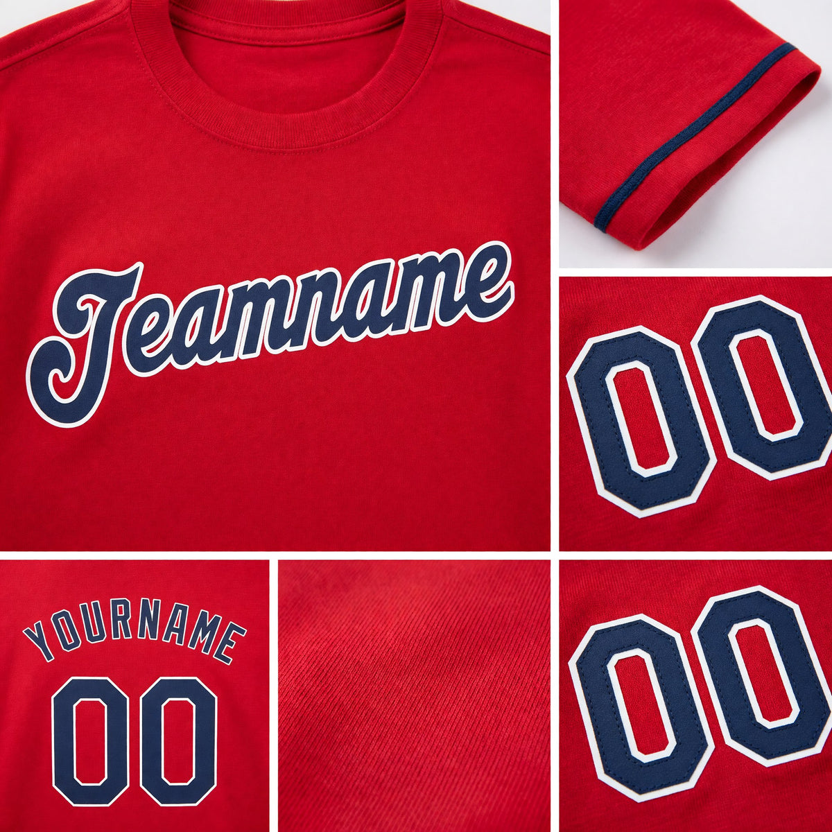 Custom Red Navy-White Performance T-Shirt detail