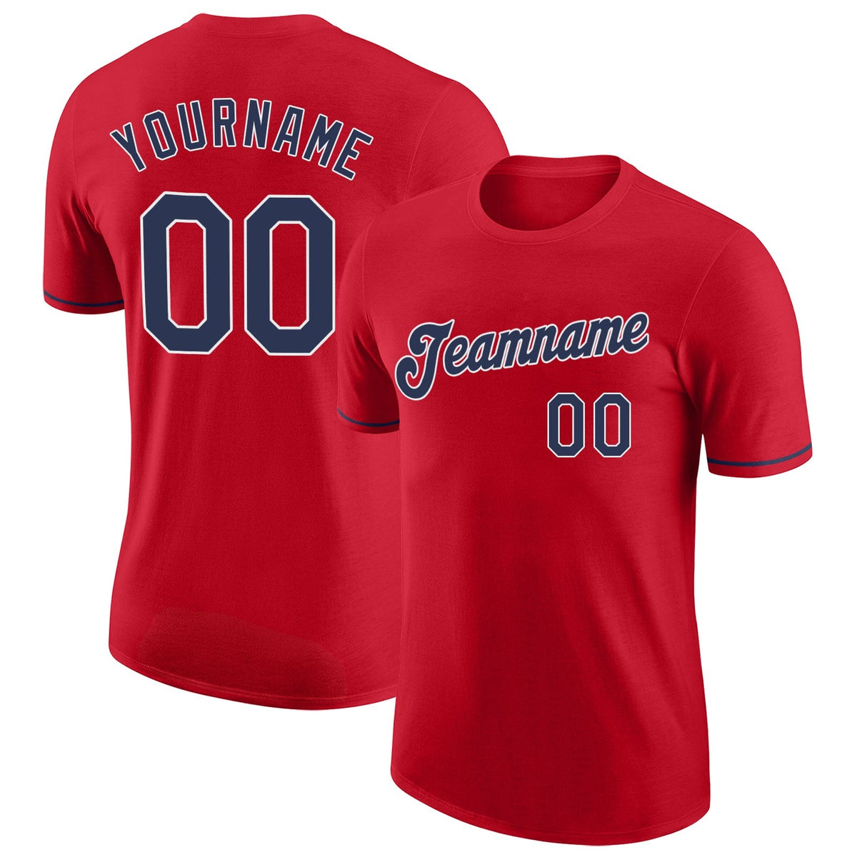 Custom Red Navy-White Performance T-Shirt photo 1