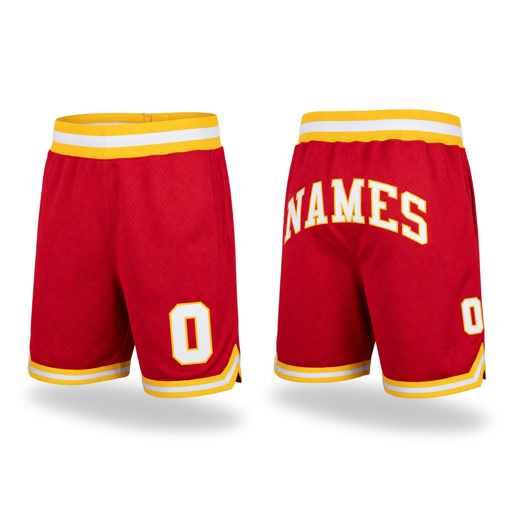 Custom Red White-Gold Authentic Throwback Basketball Shorts