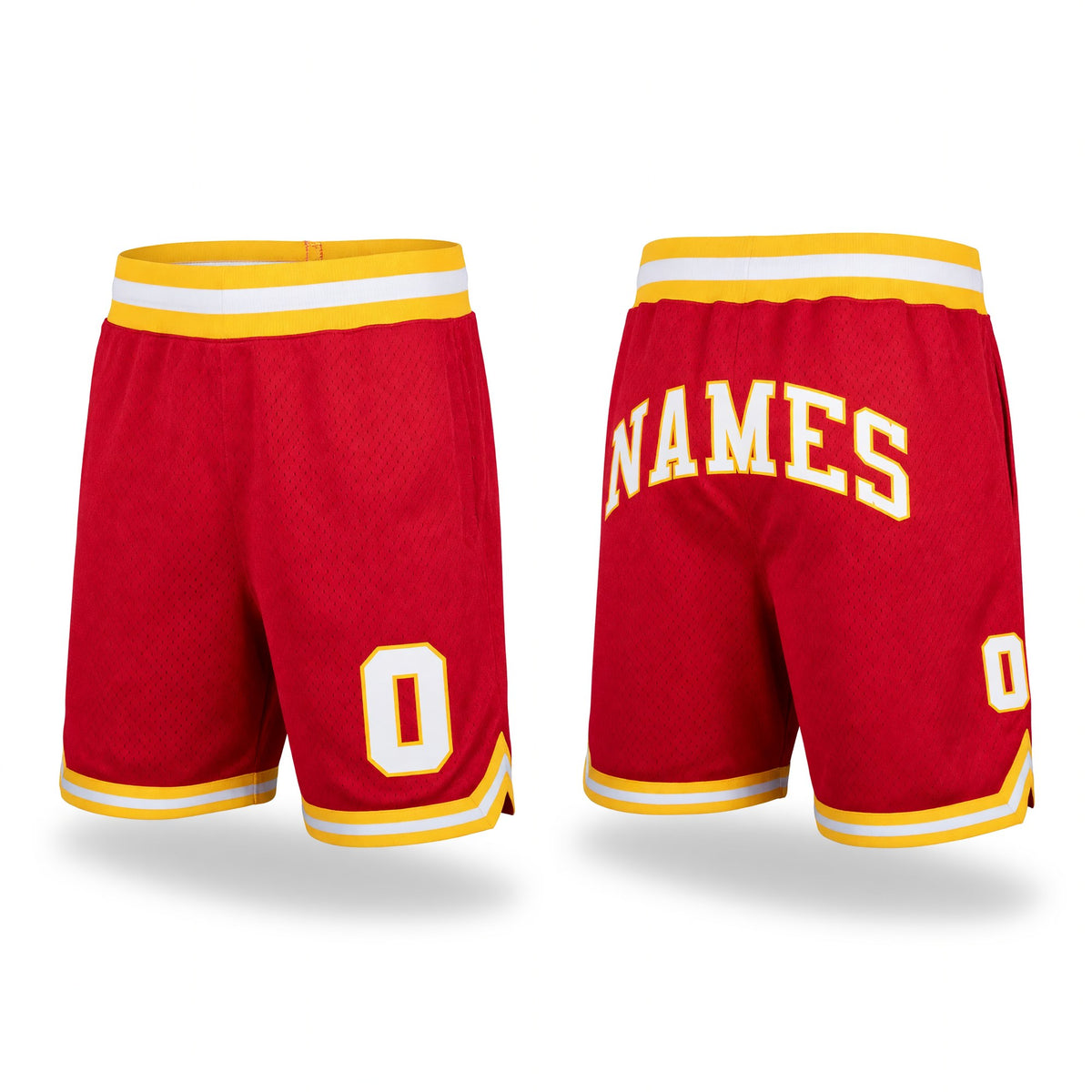 Custom Red White-Gold Authentic Throwback Basketball Shorts