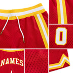 Custom Red White-Gold Authentic Throwback Basketball Shorts detail