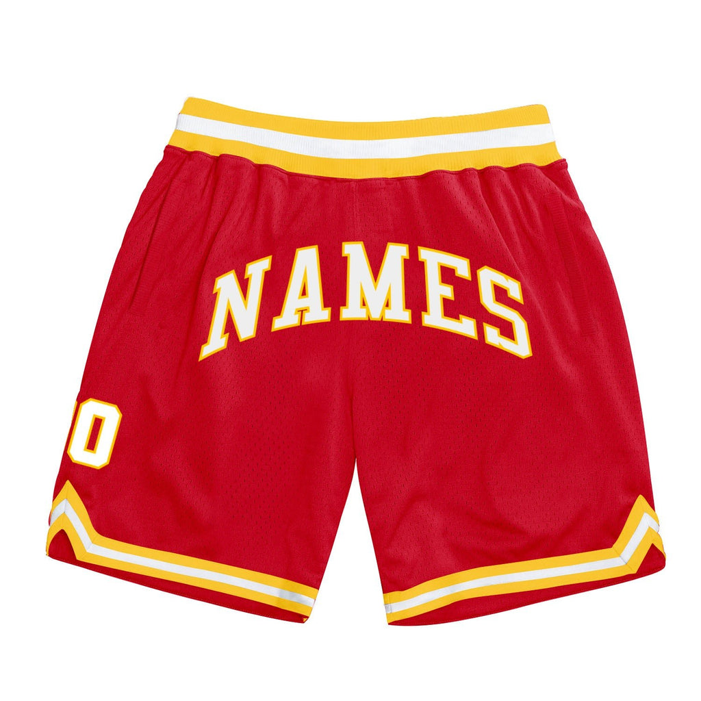 Custom Red White-Gold Authentic Throwback Basketball Shorts photo 1