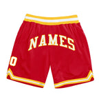 Custom Red White-Gold Authentic Throwback Basketball Shorts photo 1