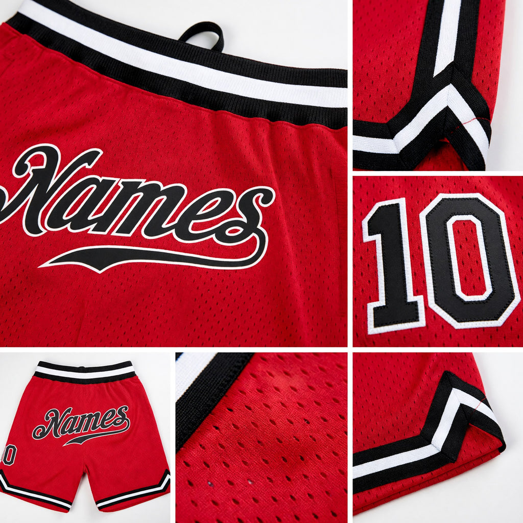 Custom Red Black-White Authentic Throwback Basketball Shorts detail